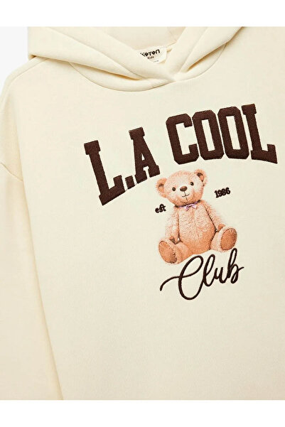 Koton Hanorac pentru fetiță, bej, cu imprimeu cu ursuleț, supradimensionat tricou 6Wkg10206Ak