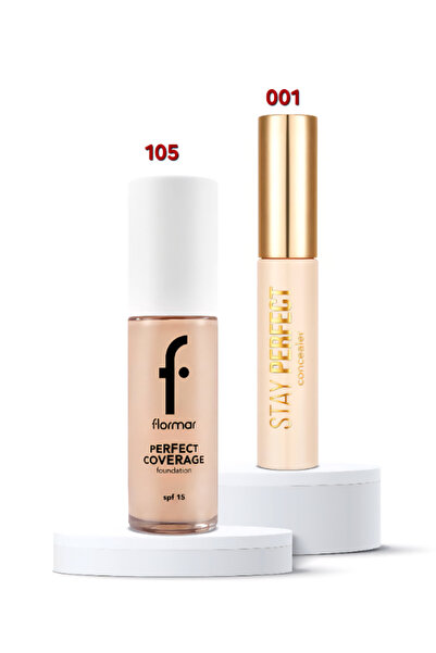 Flormar High Coverage 2-piece Foundation 105 & Concealer Set 001 - Light Skin / Cool Undertone