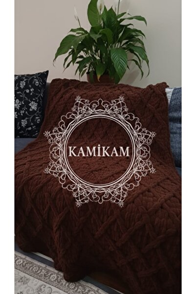 KAMİKAM Pelüş, kadife, yumuşacık alize el örgülü 100 x 150 TV battaniyesi, ko...
