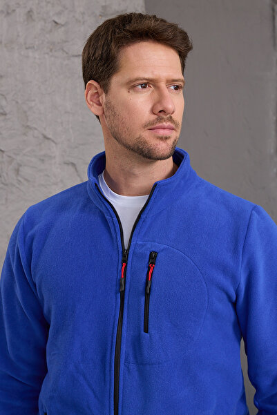 MAXIMILLIAN Erkek Tam Fermuarlı Kışlık Mavi Polar Ceket