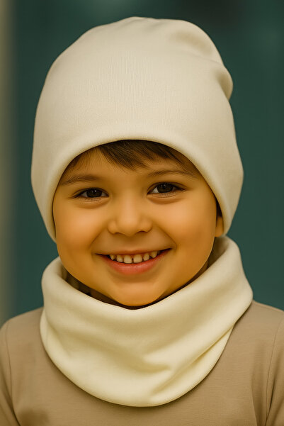 bitangosu 5-8 Years Old Red Snoopy Patterned 100% Cotton Combed Children's Beret and Neck Collar Double-Sided Use