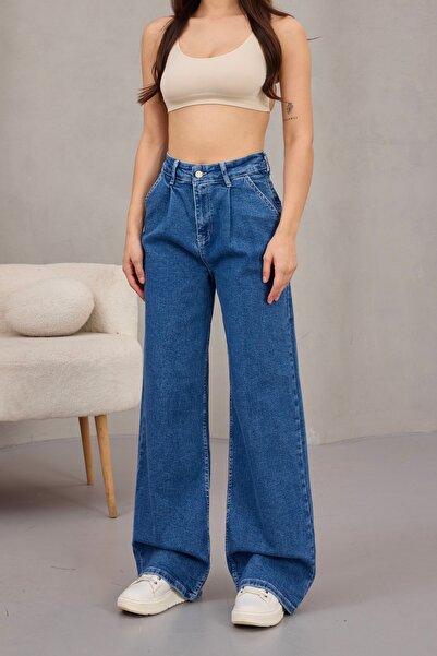 alanora Women's High Waist Wide Leg Pleated Palazzo Jeans Pants