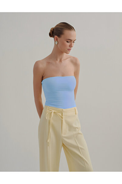 Baluxe Baby Blue Double Layer Strapless Cotton Top Blouse