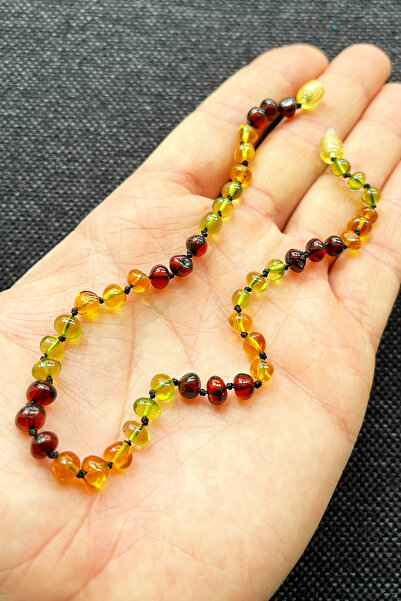 İpek Kehribar Certified Drop Amber Necklace, Baby Girls & Boys – Caramel, Green, Cherry 3 Colors Silk-520