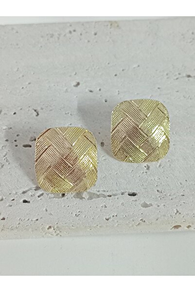 mos&more Gold Plaid Plate Women's Earrings