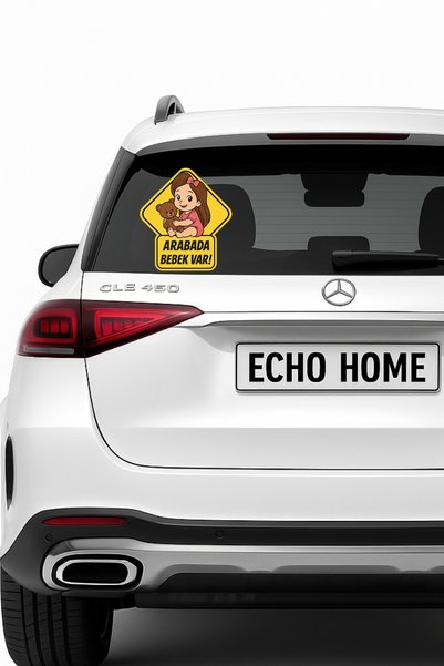 Echo Home Car Sticker: There Is a Baby in the Back Seat of the Car – Baby Girl with Pink Bow and Toy