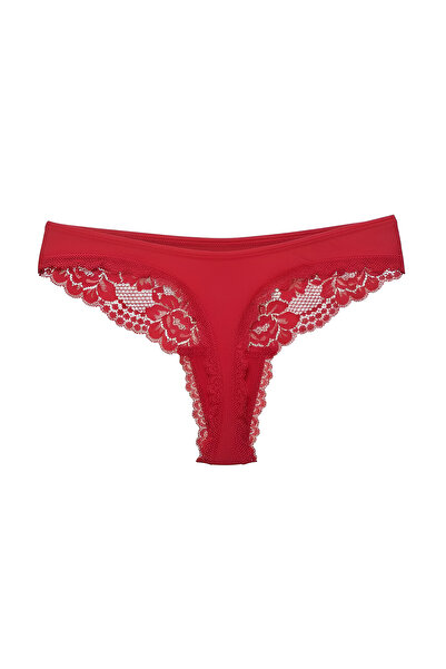 Boubon Co Red Women's Front and Back Tulle Lace Detailed String Thong Women's Panties
