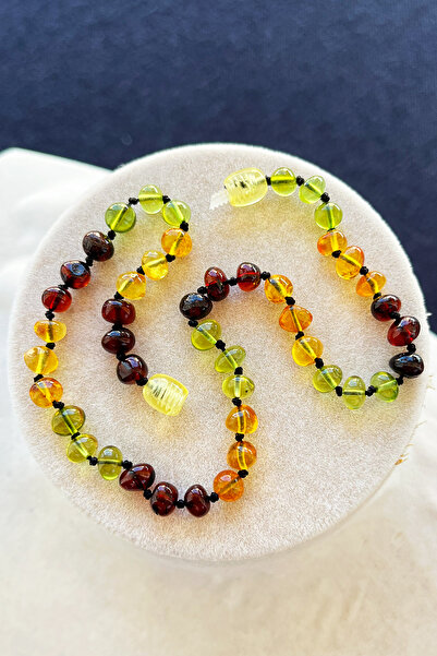 İpek Kehribar Certified Drop Amber Necklace, Baby Girls & Boys – Caramel, Green, Cherry 3 Colors Silk-520