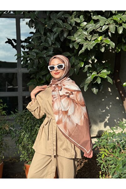 GRAZELLA Patterned Cotton Soft Shawl Lotus Flower Brown