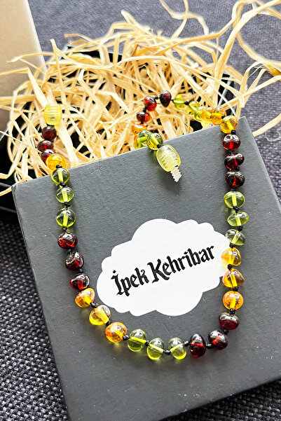 İpek Kehribar Certified Drop Amber Necklace, Baby Girls & Boys – Caramel, Green, Cherry 3 Colors Silk-520