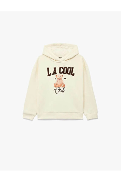 Koton Hanorac pentru fetiță, bej, cu imprimeu cu ursuleț, supradimensionat tricou 6Wkg10206Ak