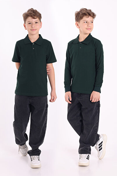 Re&Gi Rekor Tricou unisex pentru școală cu guler polo pentru copii basic mâneci scurte 2tricouri școlare cu mâneci lungi 5-16 ani Nefti