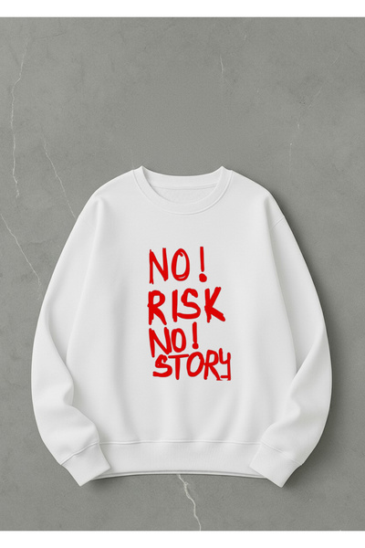 LORVEX سويت شيرت رجالي قصة فضفاضة برقبة دائرية NO RISK NO STORY مطبوع