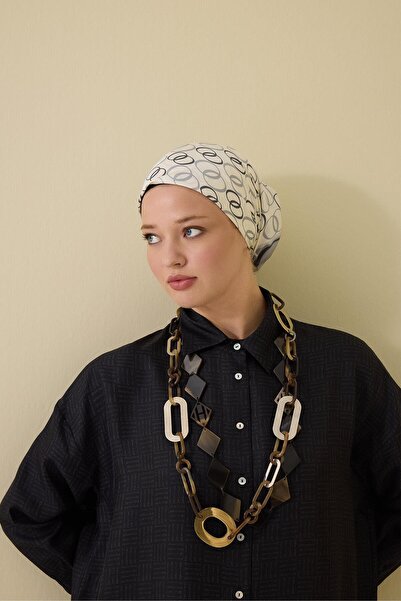 Imannoor Noor Yolu 2 Eșarfă din mătase Tivil alb-gri 90x90