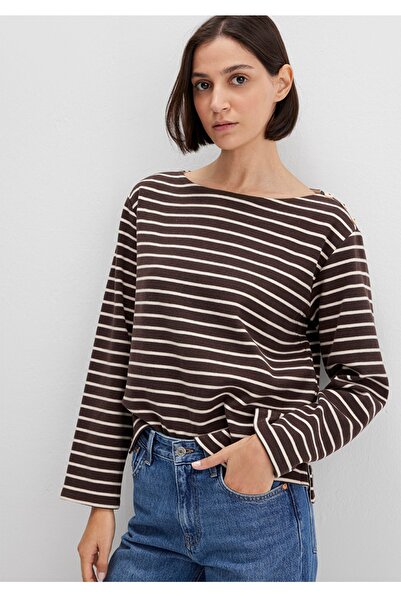 Mavi swea cu dungi maro, cu dungi, cu potrivire normală tricou