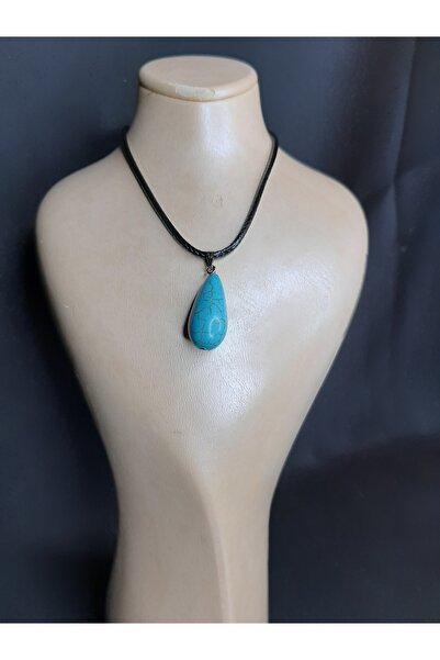 MRYart قلادة من الحجر الفيروزي الأزرق والجلد الصناعي