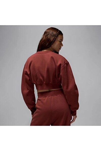 Nike Джордан Flight Fleece Top Дамска кафява флисова къса блуза - Oversized Fit - FV7152-231