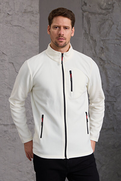 MAXIMILLIAN سترة صوفية بيضاء شتوية للرجال بسحاب كامل