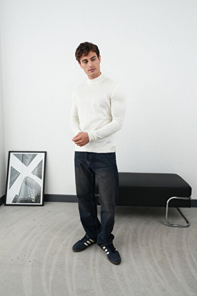 MARRAKECH Yarım Balıkçı Yaka Slim Fit Ekru Triko Kazak