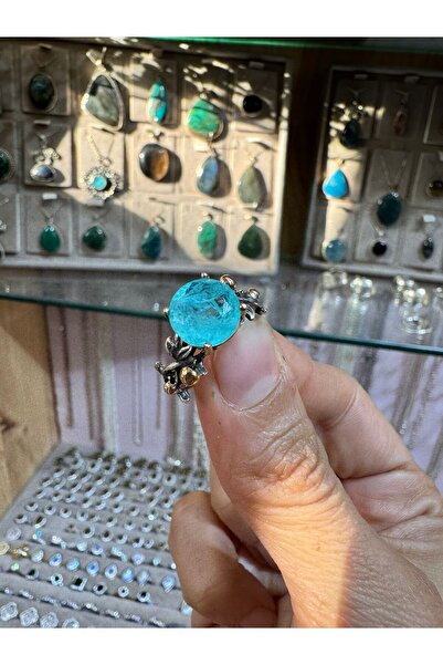 hayaltasari Sentetik Paraiba Taşlı Vintage Model Gümüş Yüzük