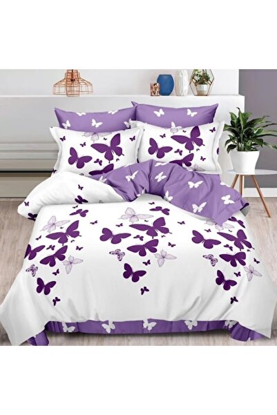 Casa de Vis Set lenjerie pat dublu, bumbac satinat, 180 x 200 cm, 6 piese, el...