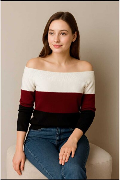 lubiti Women's Boat Neck Double Color Knitwear