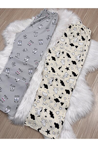 Pijamacs Gri Göz ve Sarı Tavşan Desenli 2'li Pijama Altı