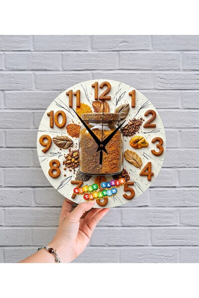 Bilge Lazer bilge Tasarım 2D GÖRÜNÜMLÜ MUTFAK Duvar Saati 35 x 35 CM