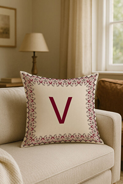 LadiesHome Litera V Burgundy - Bej Husă de pernă decorativă pentru cadou Husă...