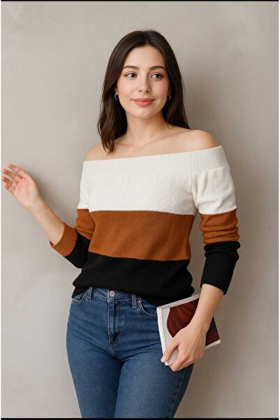 lubiti Women's Boat Neck Double Color Knitwear