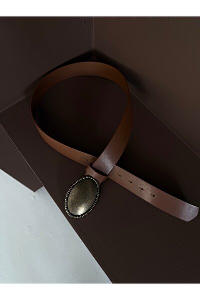 coaksco Γυναικεία αντίκα ζώνη με αγκράφα καφέ χρώματος