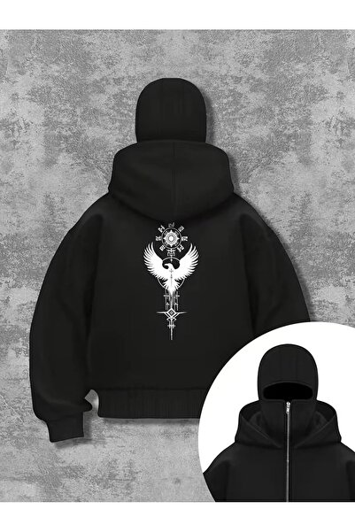 LOTS MODA Φούτερ Ninja Unisex με μάσκα χιονιού Ζακέτα με 2 νήματα χοντρό φλις