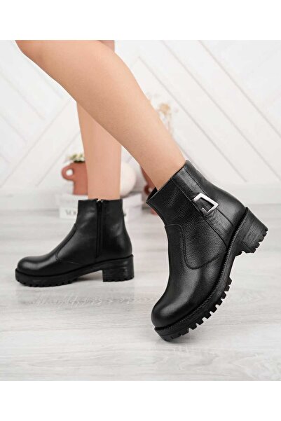 NZN حذاء يومي من الجلد الطبيعي باللون الأسود ونعل غير قابل للانزلاق ومقاوم للبرد