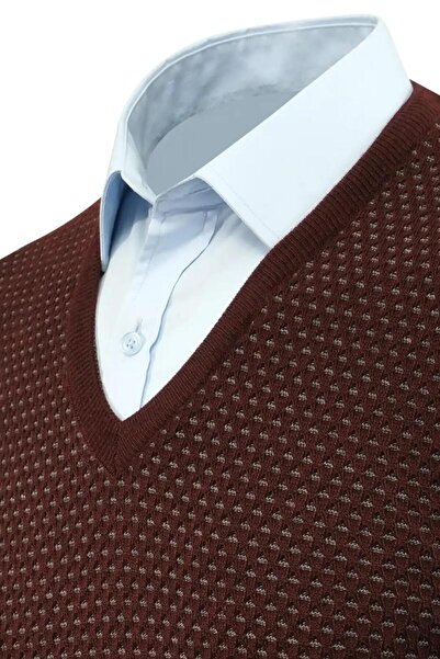 Çizgi Triko Men's V-Neck Sweater Steel Knit Regular Fit 5201H Bgl-St04842