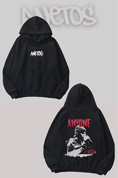 Anetos Anyone Rapper Rucsac cu imprimeu Negru cu glugă Swea tricou