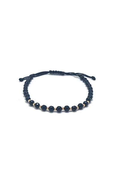 Bijolin Gold Bratara cu 10 bilute din aur 14k si pietre Onix negre fatetate