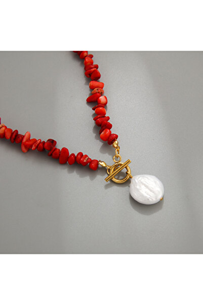 İPAR AKSESUAR KIRMIZI MERCAN DOĞAL TAŞLİ KOLYE RENK SEÇENEĞİ VAR