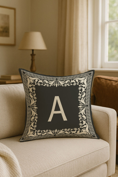 LadiesHome Letter a Beige - Anthracite Floor Decorative Gift Throw Pillow Cover Letter Throw Pillow Cushion Cover