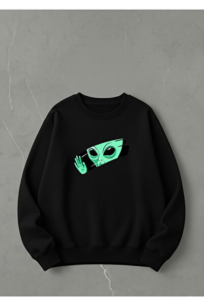 LORVEX Swea tricou Unisex Oversize Crew Neck SILEN ALIEN Imprimat