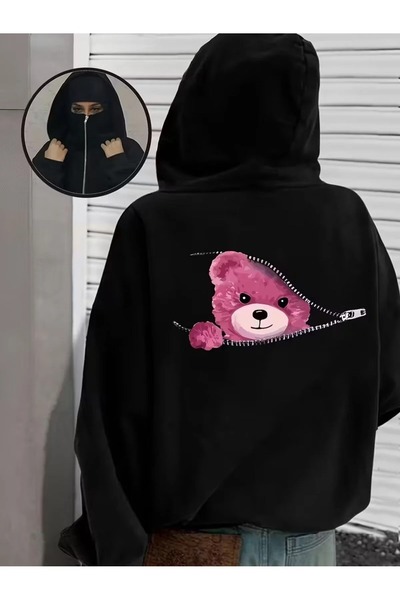 LOTS MODA Kar Maskeli Ninja Unisex Sweatshirt Hırka 2iplik kalın polar