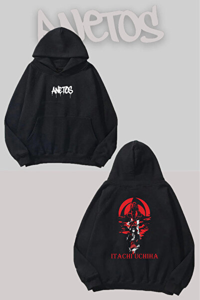 Anetos Itachi Uchiha Anime Rucsac cu imprimeu Negru cu glugă Swea tricou