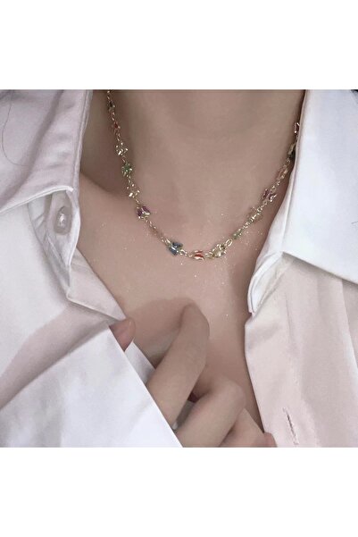 MomStyle Kelebekli Zirkon Taşlı Y Kolye Altın