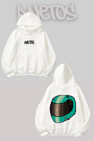 Anetos Cască de motociclist Spate cu imprimeu Alb cu glugă Swea tricou