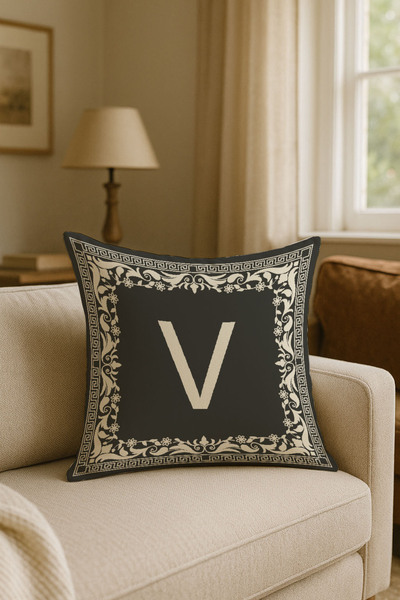 LadiesHome حروف V باللون البيج - غطاء وسادة ديكور أرضي بلون أنثراسايت، غطاء و...