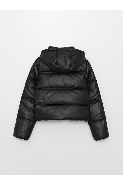 LC Waikiki Hooded Straight Long Sleeve Women's Leather Look Puffer Jacket