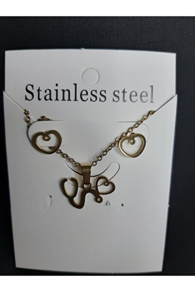 MRYart Gold Color Heart Figured Necklace and Earring Set