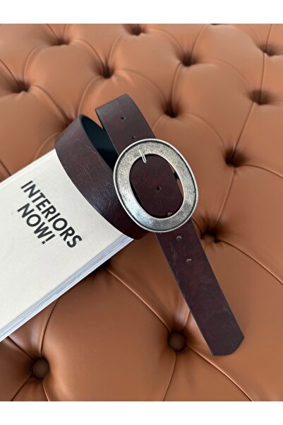 coaksco Women's Large Oval Buckle Rustic Burgundy Color Belt