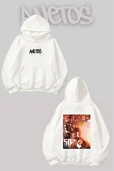 Anetos Φούτερ Pimp 50 Cent Back με τύπωμα Λευκό με κουκούλα
