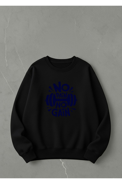 LORVEX Swea tricou NO GAİN cu imprimeu pentru bărbați, oversize, cu gât crewneck