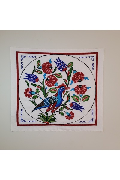STE El Yapımı Kuş ve Çiçek Motifli Etamin – 65x60 cm